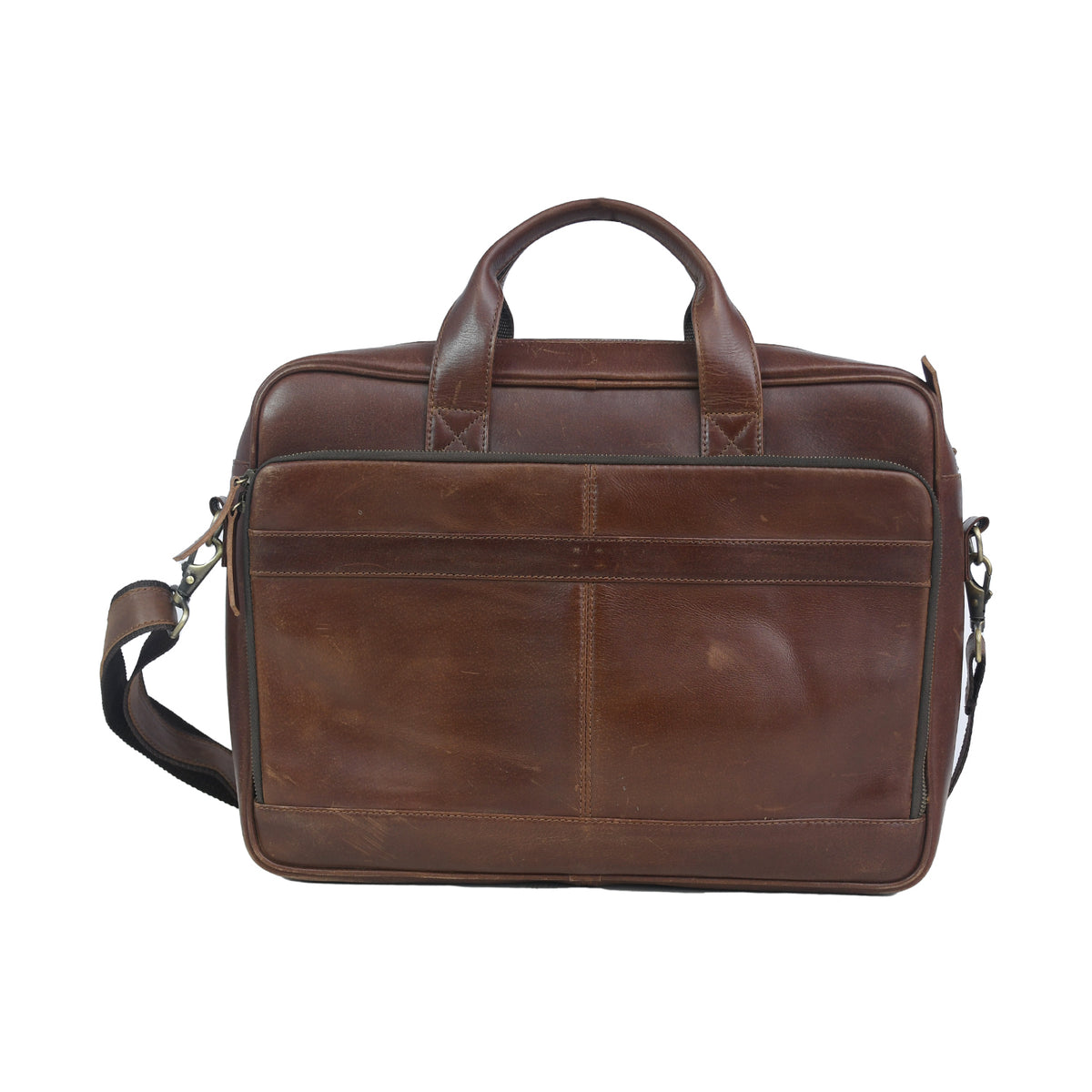 Vintage Brown Leather Multi-Pocket Laptop Bag
