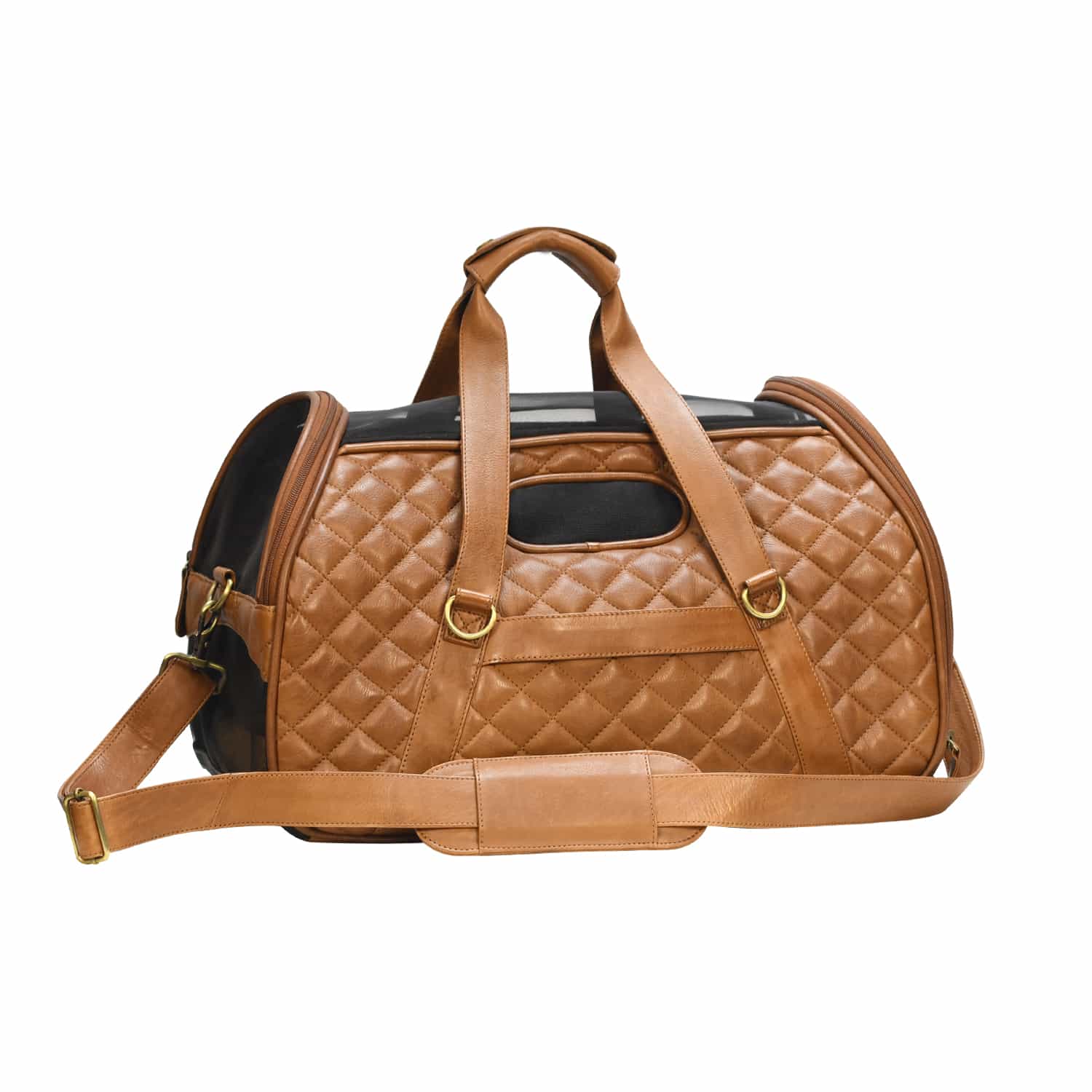 brown Side mesh ventilation panel on dog travel bag

