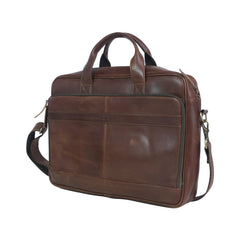Vintage Brown Leather Multi-Pocket Laptop Bag