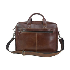 Vintage Brown Leather Multi-Pocket Laptop Bag