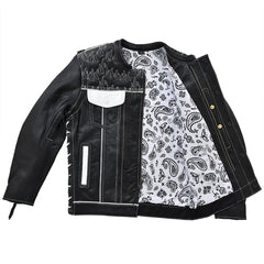 Seasmoke Black White Men's Motorcycle Leather Jacket