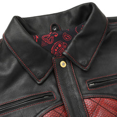 Bold Black & Red Men's Leather Motorcycle Jacket