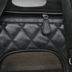 Black Airline approved leather pet carrier with breathable mesh

