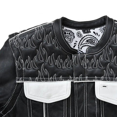 Seasmoke Black White Men's Motorcycle Leather Jacket