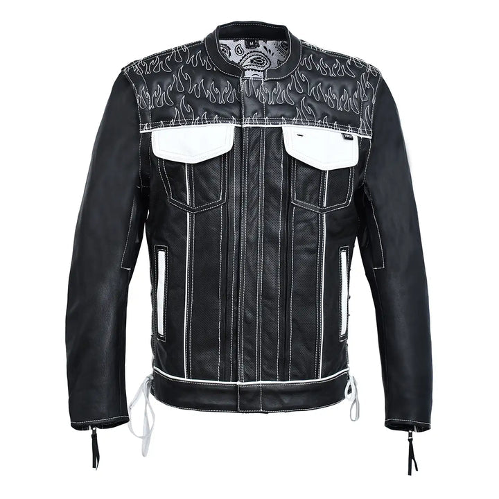 Seasmoke Black White Men's Motorcycle Leather Jacket