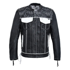 Seasmoke Black White Men's Motorcycle Leather Jacket