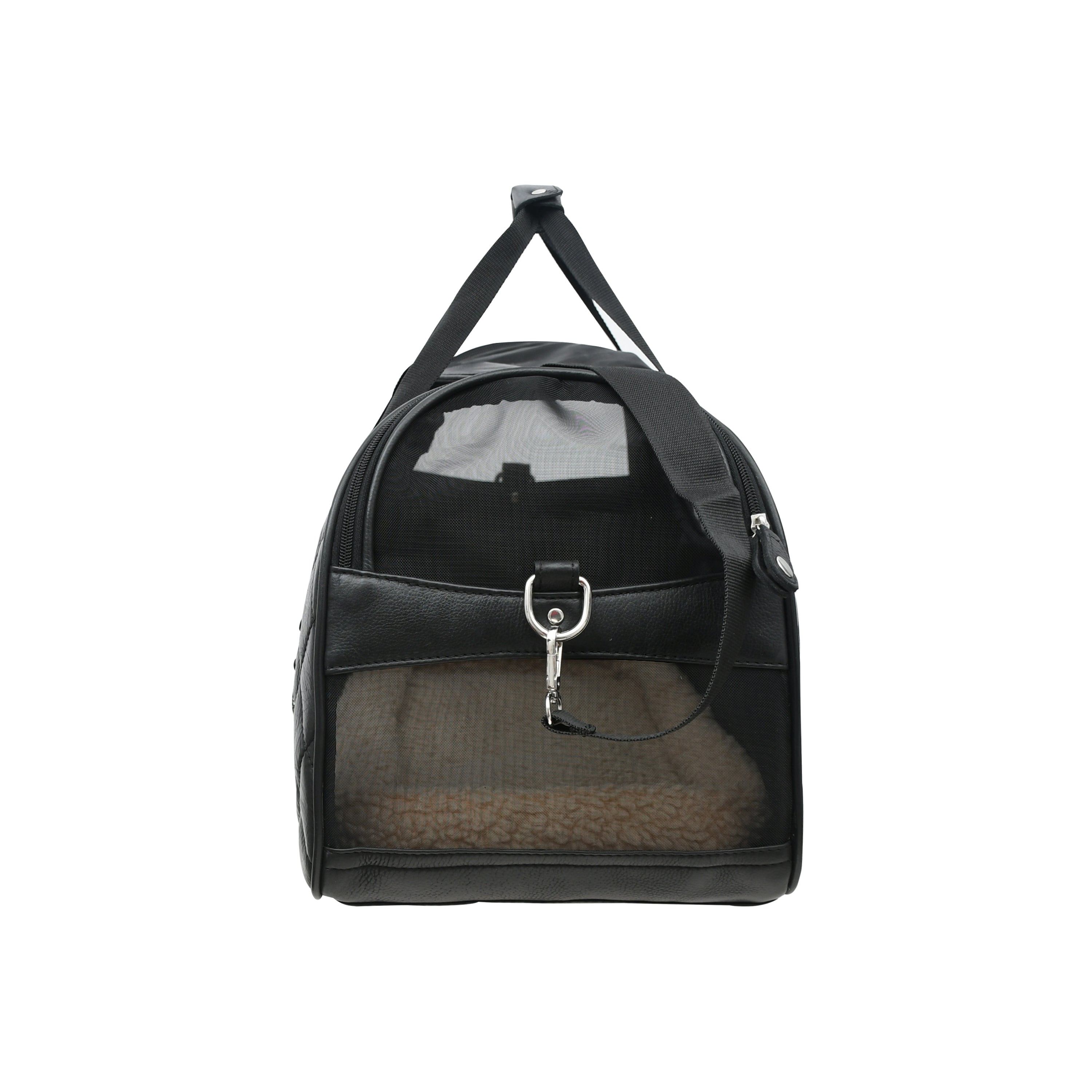 Portable leather pet bag for airline cabin travel


